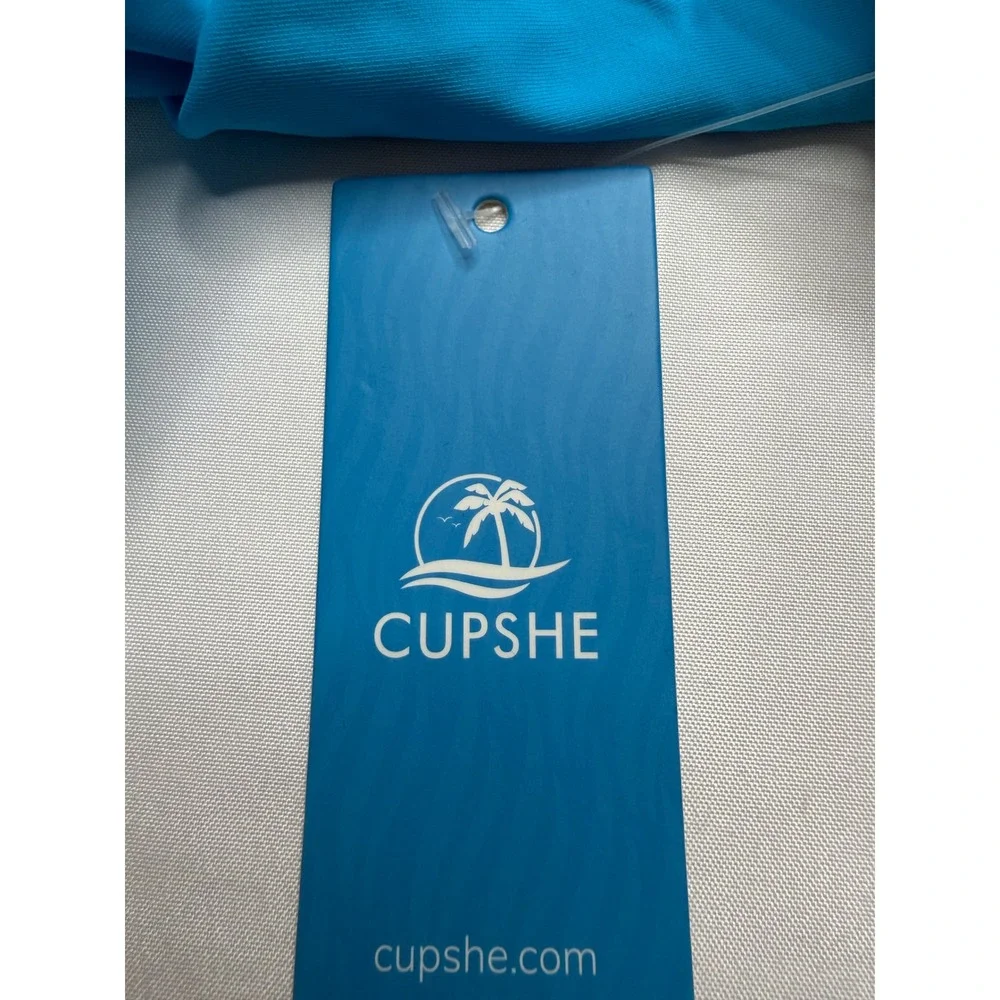 Cupshe Bright Blue Ruffle Sleeve Tankini Set High Waisted Ruched Swimsuit L